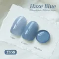 Vernis à ongles gel gelée Haze Blue TS58 montrant divers effets de superposition - Bleu Brume (TS58)