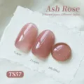 Vernis gel Ash Rose montrant 1 et 2 couches avec un effet de gelée brillant - Rose Cendré (TS57)