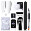 Kit de gel d'extension d'ongles Lily'Cute avec solution, chablons et lime - Teinte 02 (Blanc Laiteux) / Set de 5 pièces