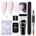 Kit de gel professionnel d'extension d'ongles poly avec solution et outils de manucure - Teinte 03 (Rose Nude) / Set de 5 pièces