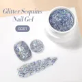 Glittering holographic silver sequins nail gel variant GG01 shown in a white jar - Shiny Silver (GG01)