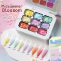 9-color solid nail painting gel palette with macaron shades for gradient blush art - Midsummer Blossom / 9-Grid Solid Gel