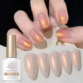 Detailed swatches of Born Pretty aurora cat eye gel nail polish in icy glass bead finish - Northern Lights