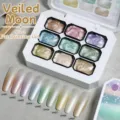 Professional 9-color solid pat painting nail gel palette with metallic shimmer finishes - Veiled Moon / 9-Grid Solid Gel