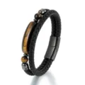 Men's double-row braided leather bracelet with tiger eye stones and magnetic clasp - Tiger Eye Stone Style (GH1215HJ)