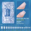 300pcs matte soft gel nail tips set with detailed size chart for each square tip. - S Square / 300 Pcs / Translucent Frosted