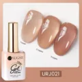 Vernis à ongles gel rose nude translucide 15ml montrant les effets de 1, 2 et 3 couches - J021 (Rose Nude Gelée)