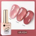 Vernis gel UR SUGAR 15ml rose nude translucide montrant l'effet de 1, 2 et 3 couches - J024 (Rose Nude Gelée)
