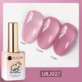 Vernis gel UR SUGAR 15ml rose nude jade URJ027 montrant l'effet de 1 à 3 couches - J027 (Rose Nude Gelée)