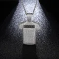 Hip-hop style iced out t-shirt shaped micro-pave pendant necklace with a rope chain - 76cm Chain Length / Silver