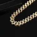 Lujoso collar de eslabones cubanos dorados con micro pavé de diamantes estilo hip-hop - Estilo Dorado con Circonia Blanca (N19052101-WK) / 46cm