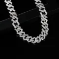 Collar de cadena de eslabones cubanos de plata con micro pavé para estilo de lujo hip hop - Estilo Plateado con Circonia Blanca (N19052101-WR) / 46cm