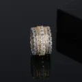 Luxurious iced out gold and silver tone band ring with full zircon stones for unisex. - Size 7 / Two-tone Gold and Silver (R-2019070905)