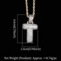 Collar con colgante de letra T dorada con circonitas, joyería hip hop para hombres - Letra T (N19052209-T61M)