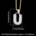 Collar con colgante letra U hip hop con circonitas y elegante cadena cuerda dorada - Letra U (N19052209-U61M)