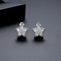 Sparkling star-shaped stud earrings micro-set with clear cubic zirconia stones - Star Micro-pave Style (E24110126) / 1.31x1.34cm / Silver