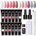 Kit complet de gel d'extension d'ongles 15ml avec top coat UV et outil pinceau à double extrémité - Ensemble 12 Couleurs 02