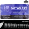 Comprehensive size chart for 550pcs short coffin soft gel nail tips with dimensions - Short Coffin Style / 550 Pieces/Pack