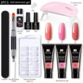 Kit complet de gel d'extension d'ongles 15ml avec lampe UV, pinceau et capsules - Ensemble 02