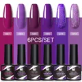 Coffret professionnel de 6 vernis à ongles gel UV violets, pailletés et finitions unies - 8.5ml x 6 Flacons / Set de 6 Couleurs 04 (Tons Rouge Violet)