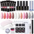 Kit professionale per allungamento unghie con gel da 15ml, lampada UV e 100 punte - Set 12 Colori 08
