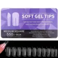 Detailed size guide for 550pcs clear medium square soft gel nail tips set - Medium Square Style / 550 Pieces/Pack