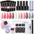 Kit completo per allungamento unghie con polygel 15ml, lampada UV e 100 tip trasparenti. - Set 12 Colori 12