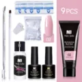 Kit profesional de extensión de uñas de 9 piezas Née Jolie con base coat y slip solution - Juego De 9 / Juego de 9 Piezas / Rosa Perlado (02)