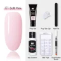 Vue détaillée du kit d'extension d'ongles avec polygel, solution de glissement et outils. - Ensemble de 6 Pièces (Sans Lampe) / Rose Tendre (Kit 6 Pièces 01)