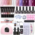 Kit completo de gel de extensión de uñas con lámpara LED rosa y herramientas pro - Juego 01
