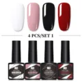 Coffret de 4 vernis à ongles professionnels Née Jolie en blanc, rose, noir et rouge - Ensemble / Lot de 4 bouteilles / Flacons Set 01
