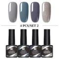 Coffret de 4 vernis gel Née Jolie aux teintes grises et pailletées pour salon - Ensemble / Lot de 4 bouteilles / Flacons Set 02