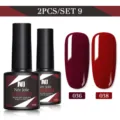 Set professionale di 2 flaconi di smalto gel UV LED Née Jolie rosso e bordeaux da 8,5 ml - Set da 2 / Borgogna (036) e Rosso (038)