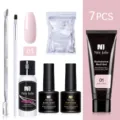 Kit completo de extensión de uñas de 7 piezas con gel constructor UV LED de 15ml - Juego de 7 piezas / Set de 7 piezas / Rosa Suave (01)