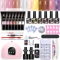 Kit complet de gel d'extension d'ongles avec lampe UV, vernis colorés et outils de manucure. - Ensemble 06