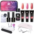 Kit complet de gel d'extension d'ongles avec lampe UV, gels et outils de manucure - Série Rose Perlé (02)
