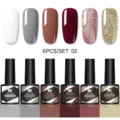 Vue détaillée d'un ensemble de 6 vernis à ongles en gel avec paillettes et nuances - Ensemble de 6 Bouteilles 03
