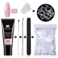 Kit completo de gel de extensión de uñas de 15ml con esmalte UV, pincel, lima y moldes. - Juego de 6 piezas / Juego de 6 / Rosa Perlado (02)