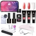 Kit completo gel per ricostruzione unghie con gel da 15 ml, lampada UV LED e strumenti pro - Serie Nude Profondo (06)
