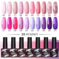 Set di 20 smalti gel per unghie Nee Jolie con varie tonalità di rosa e viola per UV LED - Set di 20 Bottiglie (09)