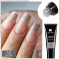 Vista detallada del efecto de gel de extensión de uñas con purpurina plateada y tubo 15ml - Rosa Lentejuelas (12)