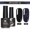 Set professionale da 2 pezzi di smalto per unghie, nero e glitterato, da 8,5 ml - Set da 2 / Nero (016) e Paillettes Brillantinate Colorate (080)