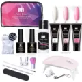 Kit professionale ricostruzione unghie Née Jolie con polygel 15ml, mini lampada UV e utensili - Serie Rosa Caramella (10)