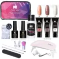 Kit completo per gel estensione unghie da 15ml con lampada UV e strumenti manicure - Serie Rosa Scuro (11)