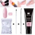 Kit complet de gel d'extension UV LED Rose Perle 15ml avec embouts et outils en acier - Set de 4 pièces / Lot de 4 / Rose Perlé (02)