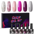 Née Jolie 6-color nail gel polish set with glitter and solid shades for UV LED lamps - Set 03 (03) / Multicolor 03