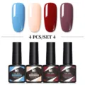 Kit de 4 vernis à ongles gel UV LED Née Jolie comprenant des teintes bleu et rouge - Ensemble / Lot de 4 bouteilles / Bottles Set 04