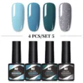 Set di 4 Smalti Gel per Unghie Née Jolie nei Toni del Blu e Glitter per Lampada UV - 4 Bottle Set 05