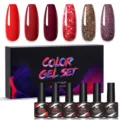 Née Jolie 6 Colors Nail Gel Polish Set with Red and Glitter UV LED Soak Off Varnish - Multicolor 05