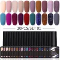 Detalle del set de 20 esmaltes de uñas en gel Nee Jolie con tonos mates y brillantes - Set 01 / Juego de 20 Piezas